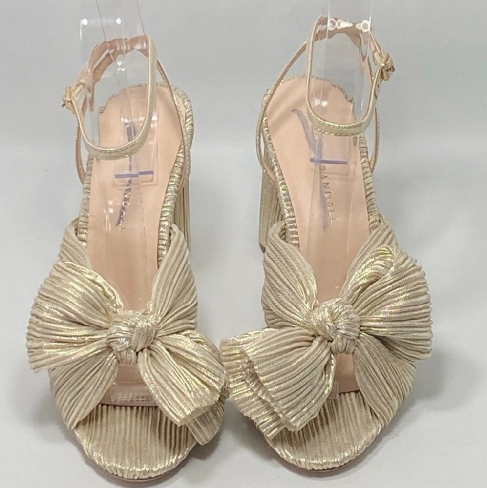 Loeffler Randall Camelllia knotted bow lamé sandals SIZE  8